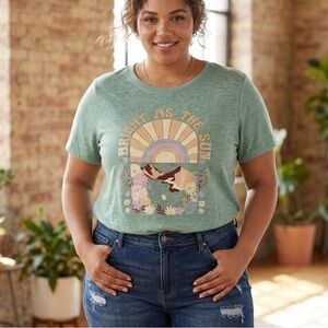 Lane Bryant "Bright As The Sun" Graphic Tee - Green Marled - NWT